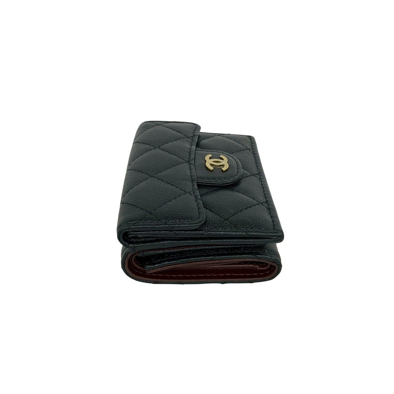 Chanel Box Card with Number 28 Quilted CC Logo Caviar Leather Trifold Wallet — view 4