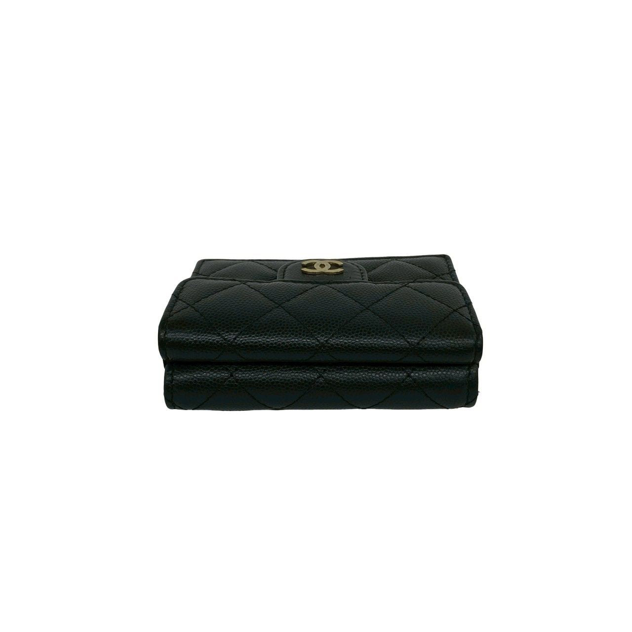 Chanel Box Card with Number 28 Quilted CC Logo Caviar Leather Trifold Wallet — view 3