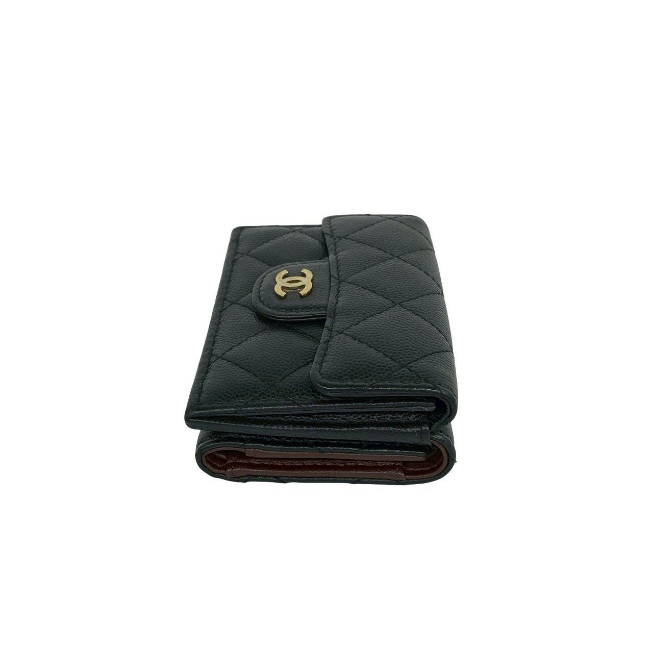 Chanel Box Card with Number 28 Quilted CC Logo Caviar Leather Trifold Wallet — view 5