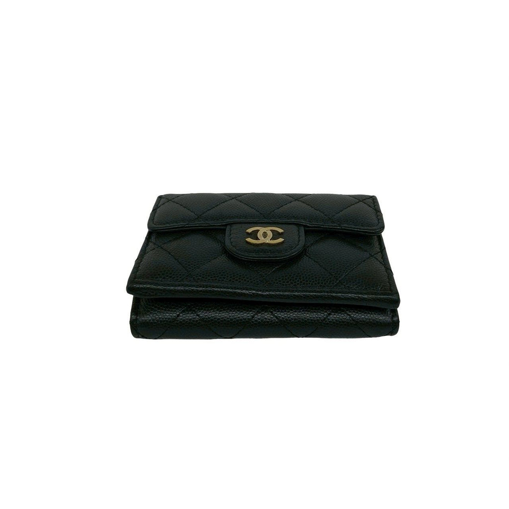 Chanel Box Card with Number 28 Quilted CC Logo Caviar Leather Trifold Wallet — view 6