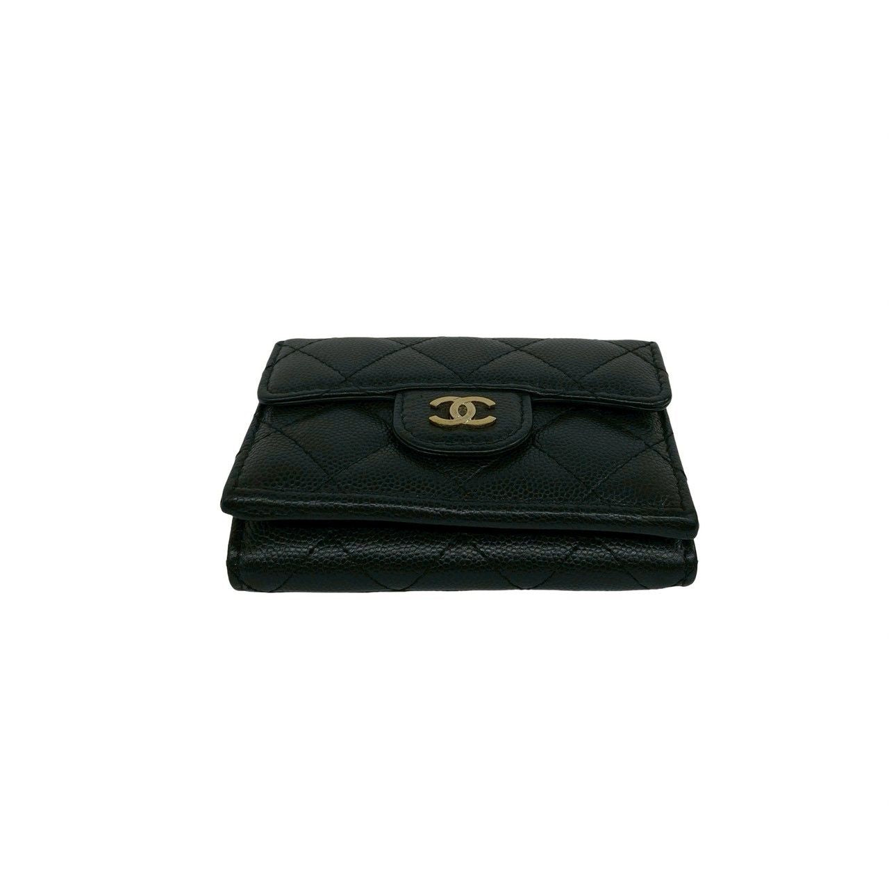 Chanel Box Card with Number 28 Quilted CC Logo Caviar Leather Trifold Wallet — view 6