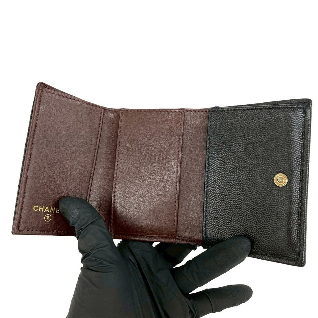 Chanel Box Card with Number 28 Quilted CC Logo Caviar Leather Trifold Wallet — view 7