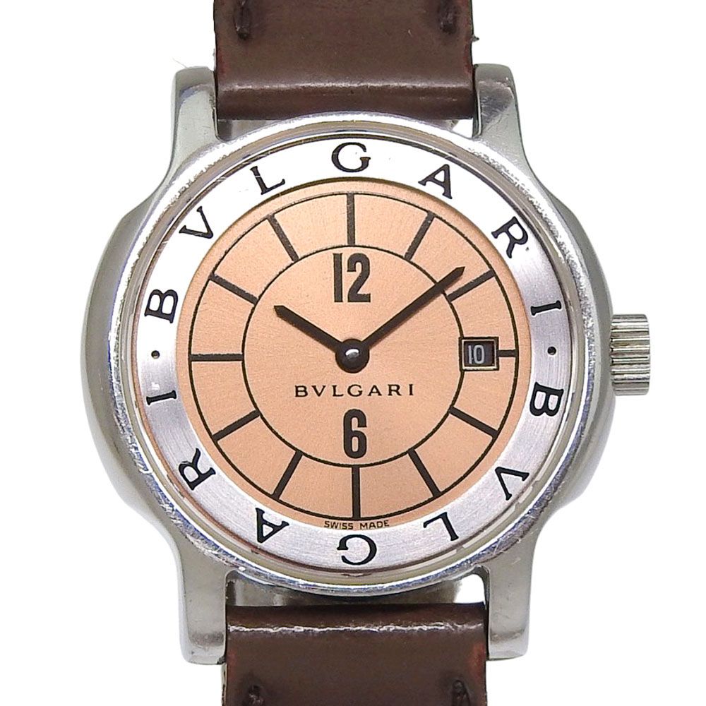 Bvlgari Solo Tempo Stainless Steel Leather Quartz Analog Display Blanc Dial