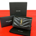 Saint Laurent Paris YSL Cassandra Logo Leather Trifold Wallet Mini Black