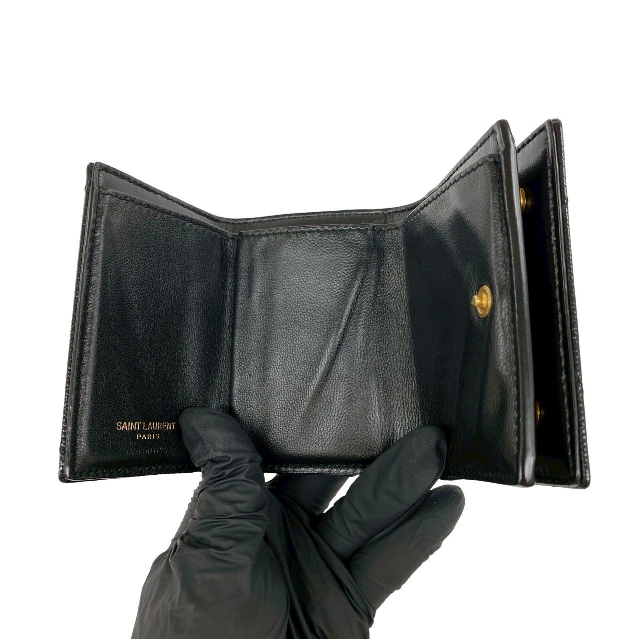 Saint Laurent Paris YSL Cassandra Logo Leather Trifold Wallet Mini Black — view 7