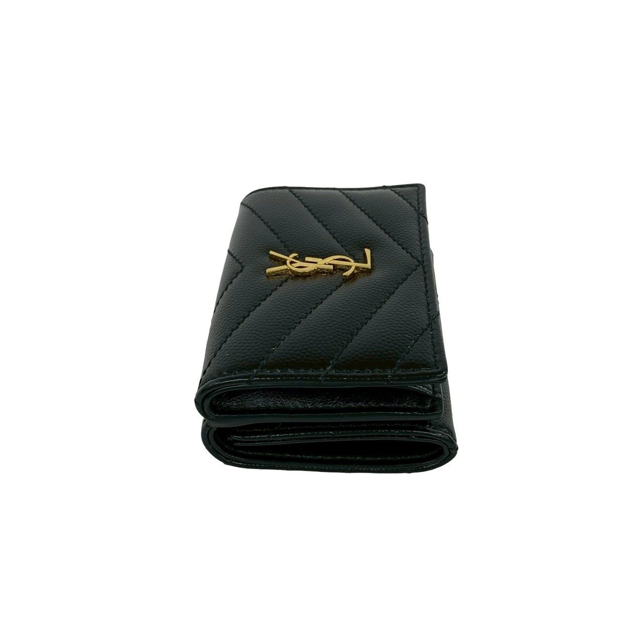 Saint Laurent Paris YSL Cassandra Logo Leather Trifold Wallet Mini Black — view 4