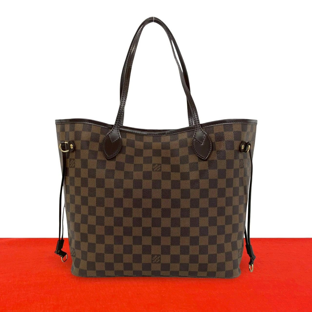 Louis Vuitton Neverfull Damier Leather Tote Shoulder Bag Brown