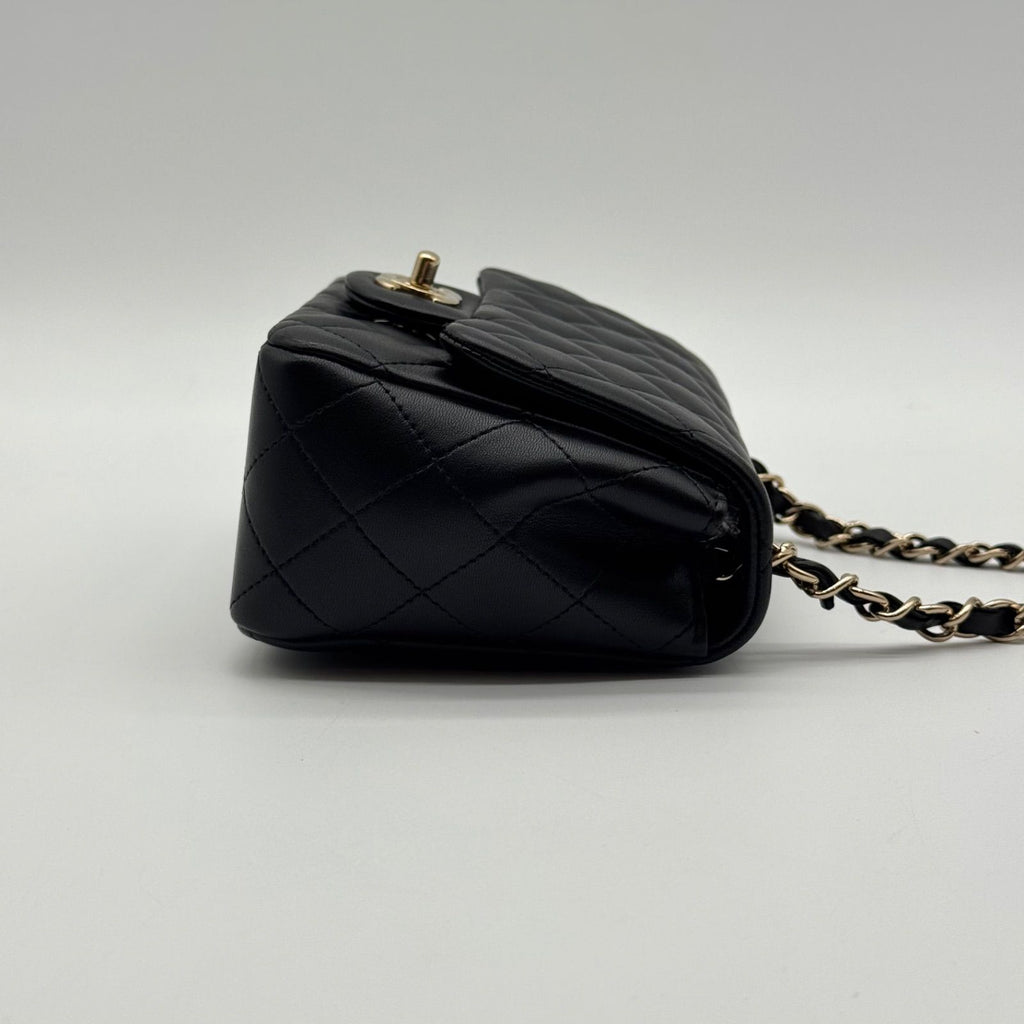 Chanel Shoulder Bag Mini Quilted Lambskin CC Logo Turnlock Leather Black — view 3