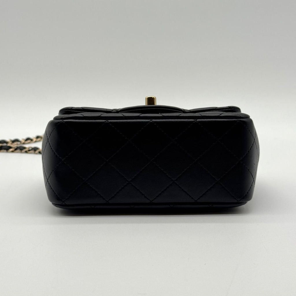 Chanel Shoulder Bag Mini Quilted Lambskin CC Logo Turnlock Leather Black — view 6