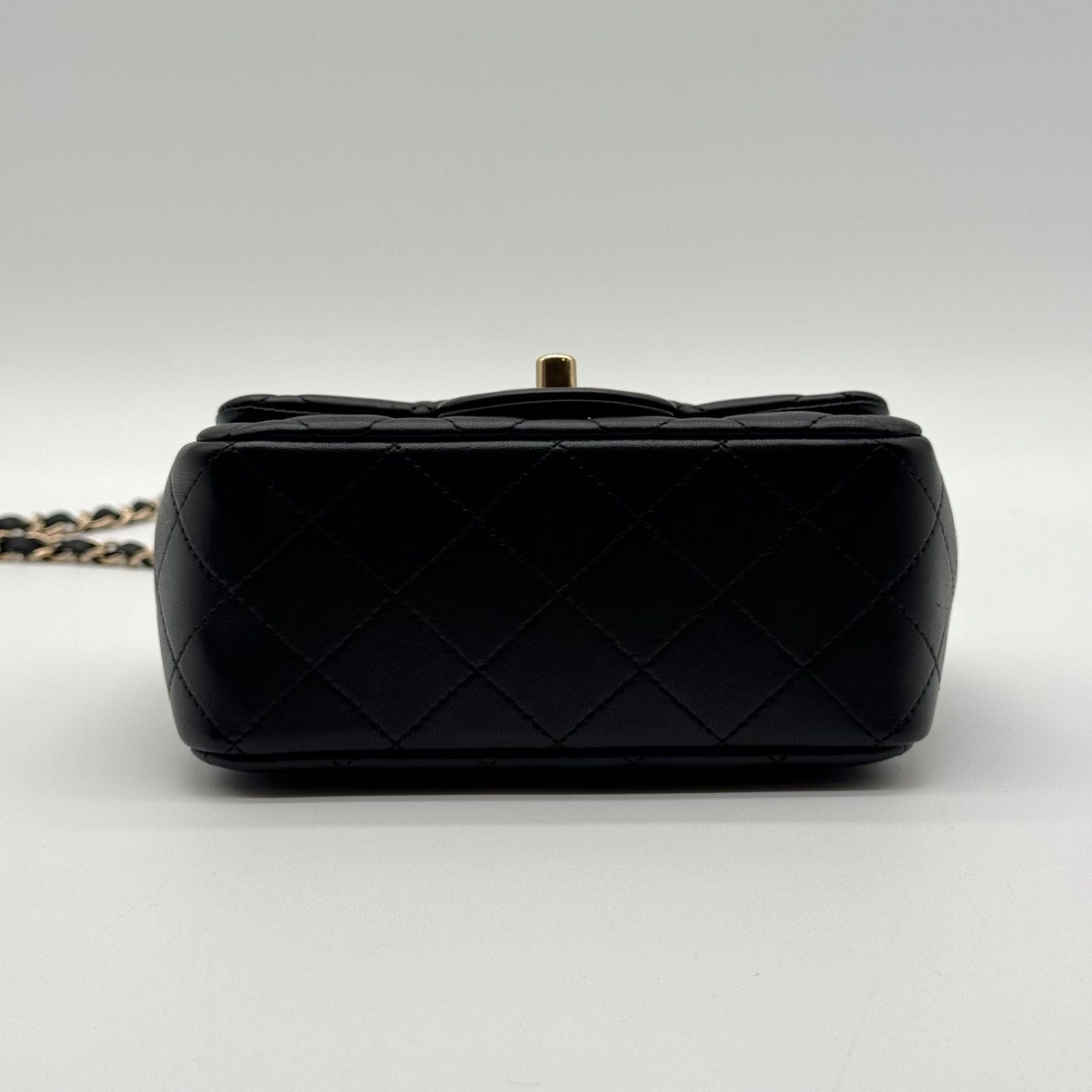 Chanel Shoulder Bag Mini Quilted Lambskin CC Logo Turnlock Leather Black — view 6