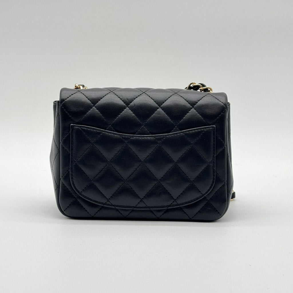 Chanel Shoulder Bag Mini Quilted Lambskin CC Logo Turnlock Leather Black — view 2