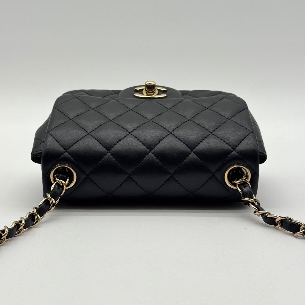 Chanel Shoulder Bag Mini Quilted Lambskin CC Logo Turnlock Leather Black — view 5