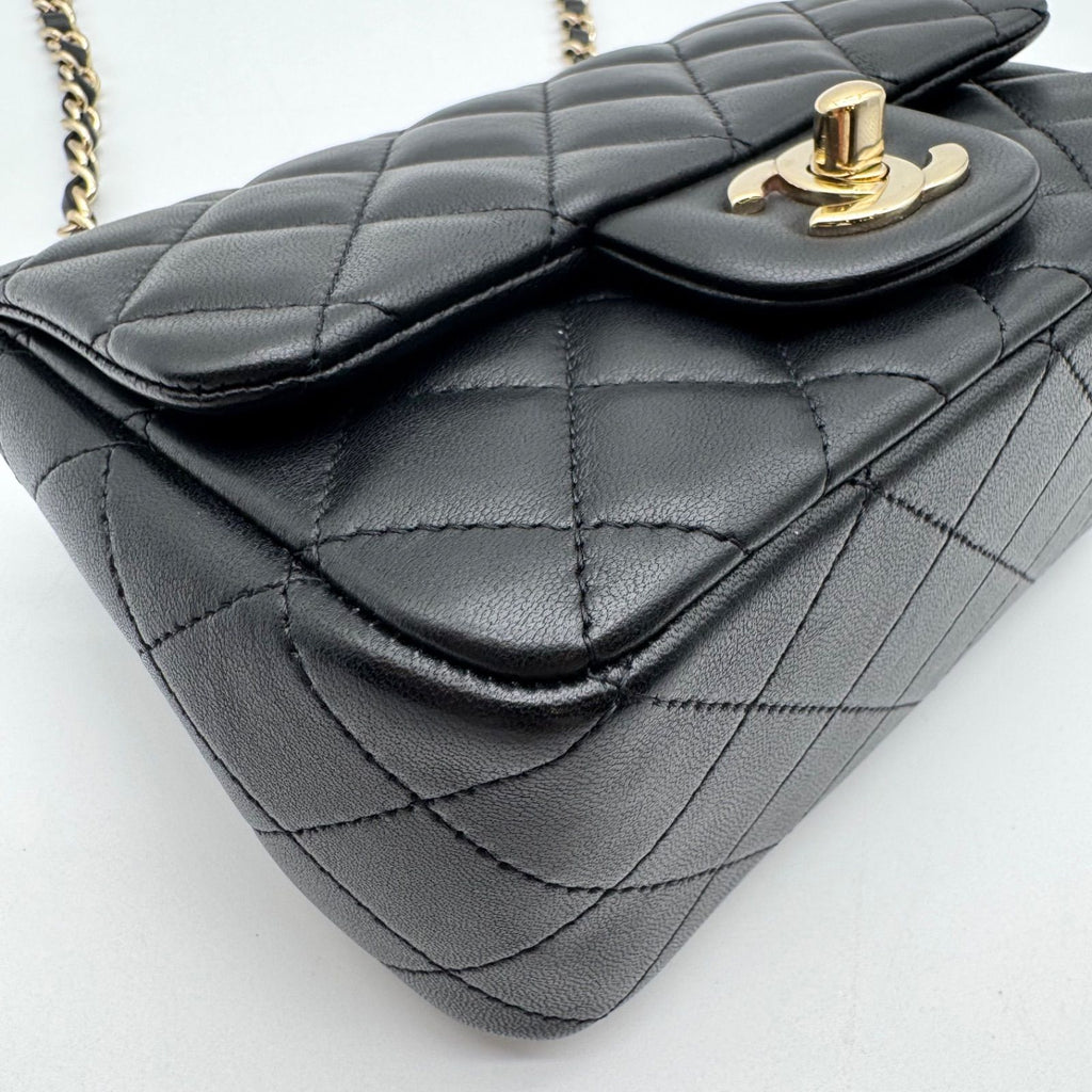 Chanel Shoulder Bag Mini Quilted Lambskin CC Logo Turnlock Leather Black — view 7