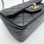 Chanel Shoulder Bag Mini Quilted Lambskin CC Logo Turnlock Leather Black — view 7