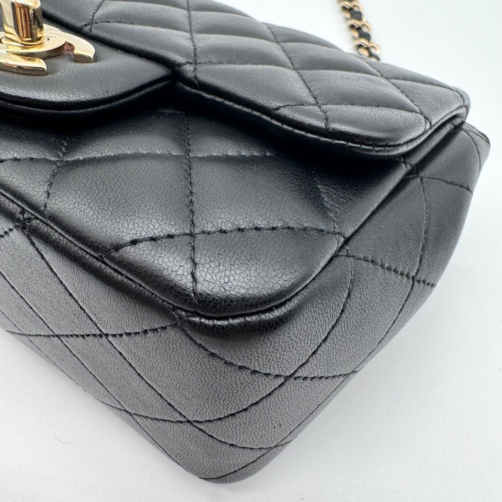 Chanel Shoulder Bag Mini Quilted Lambskin CC Logo Turnlock Leather Black — view 8