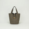 Hermes Picotin Lock MM 22 Tote Taurillon Clemence Etoupe Gray Gold Handbag