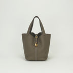 Hermes Picotin Lock MM 22 Tote Taurillon Clemence Etoupe Gray Gold Handbag