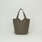 Hermes Picotin Lock MM 22 Tote Taurillon Clemence Etoupe Gray Gold Handbag — view 3