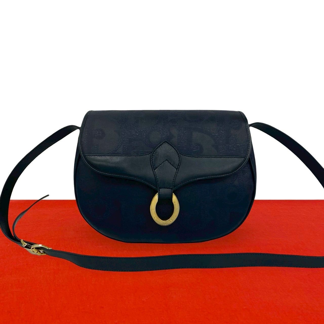 Dior Vintage Logo Trotter Leather Shoulder Bag Crossbody Navy