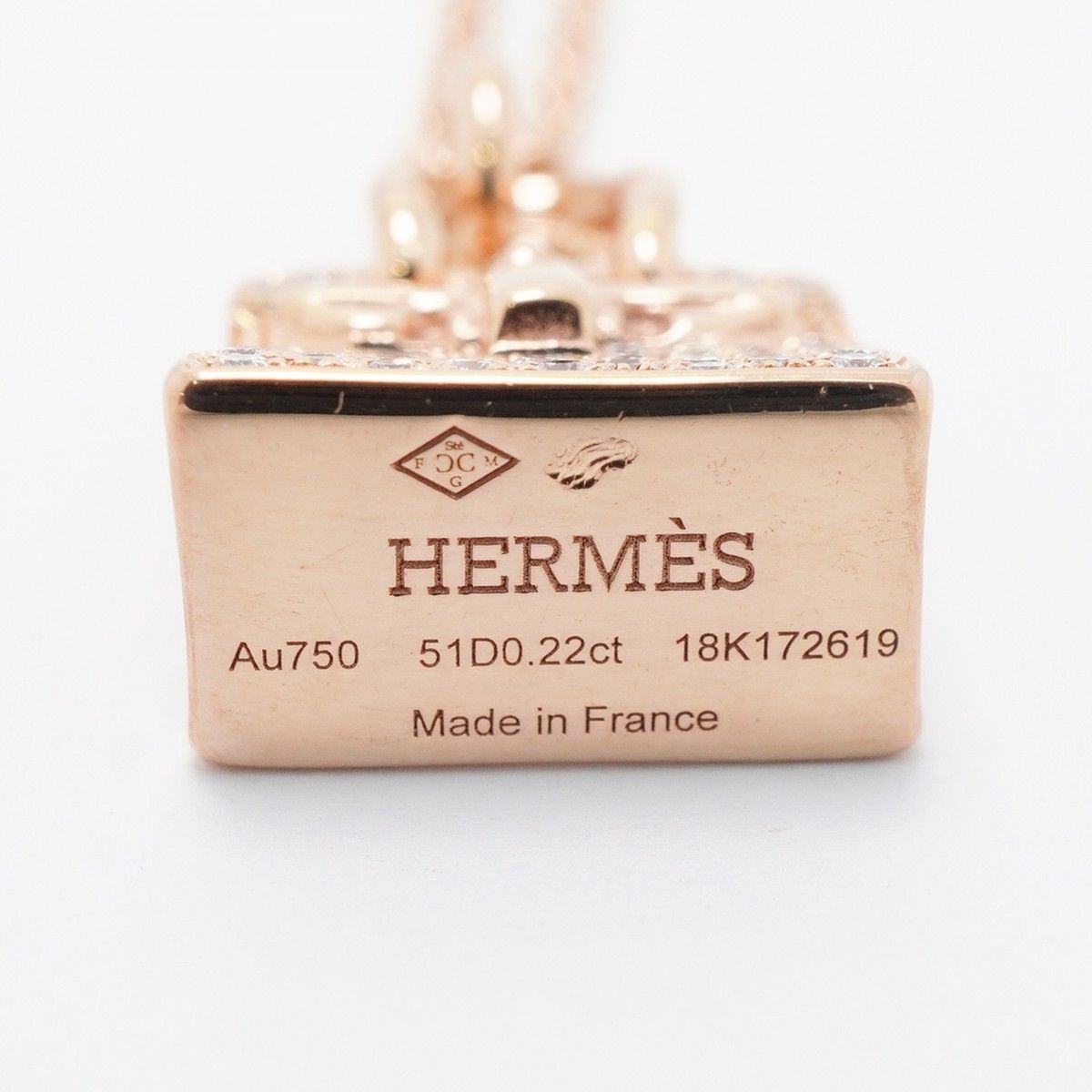 Hermes Necklace Amulet Birkin 18k Pink Gold Diamond — view 5