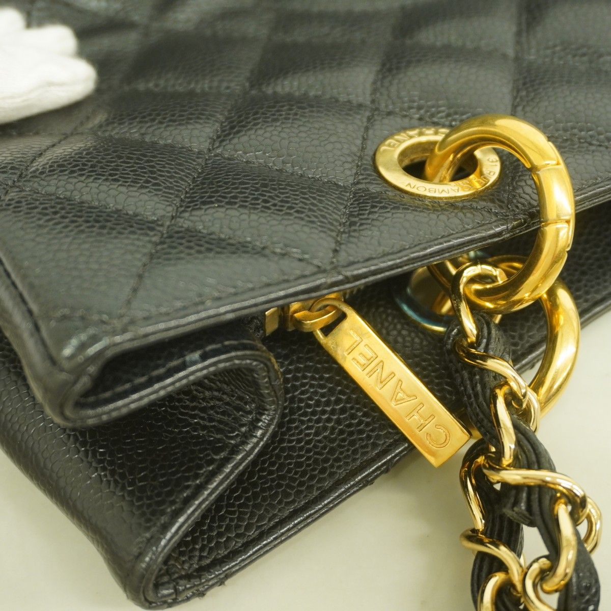 Chanel Chain Tote Quilted Caviar Leather Black Gold — view 8