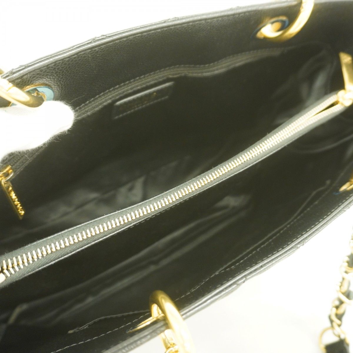 Chanel Chain Tote Quilted Caviar Leather Black Gold — view 4