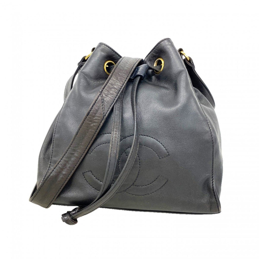 Chanel Shoulder Bag Lambskin Black Gold