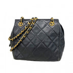 Chanel Shoulder Bag Quilted Lambskin Black Gold