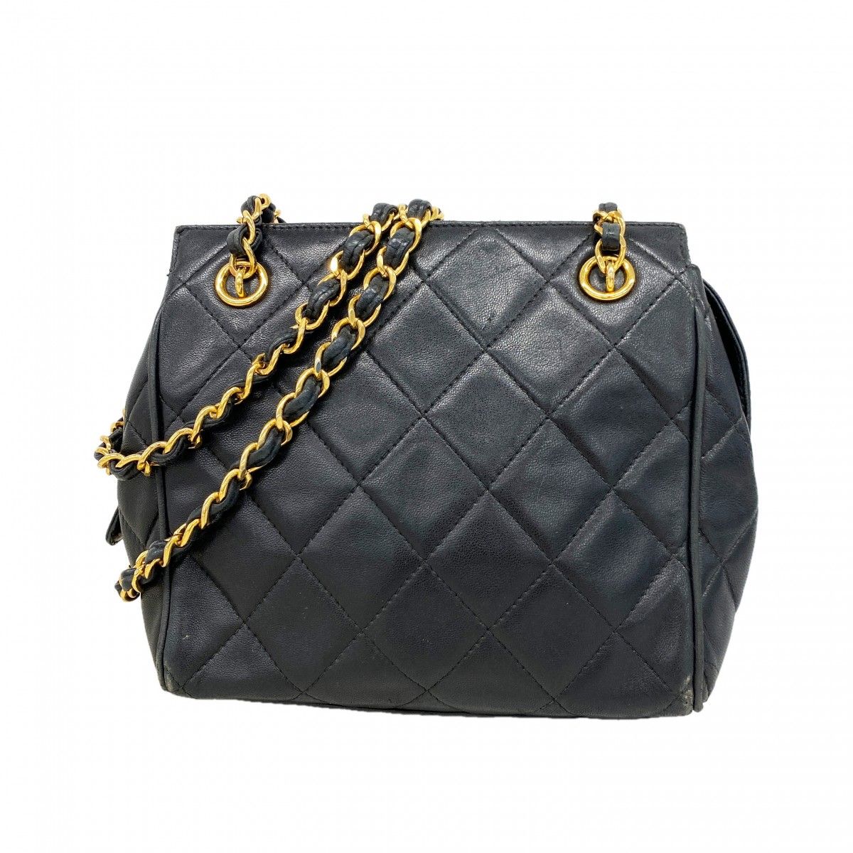 Chanel Shoulder Bag Quilted Lambskin Black Gold