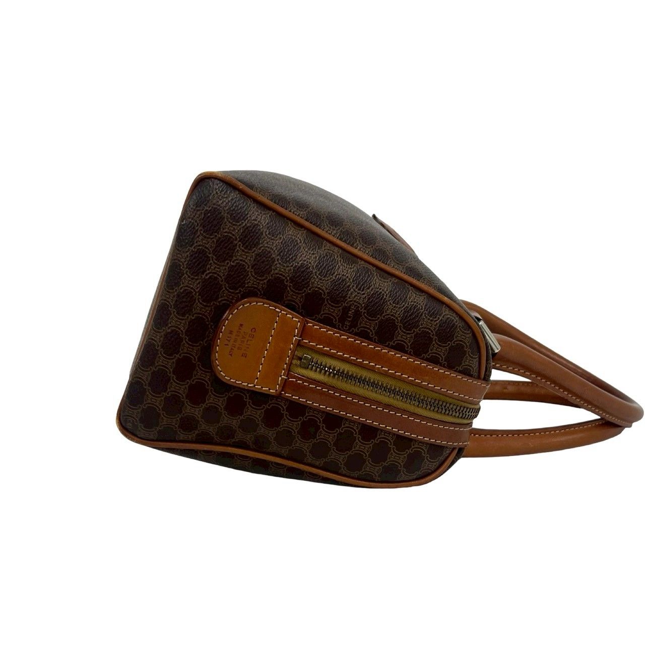 Celine Macadam Blason Triomphe Pattern Logo Leather Mini Boston Bag Brown — view 6