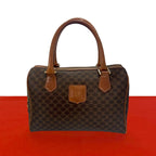 Celine Macadam Blason Triomphe Pattern Logo Leather Mini Boston Bag Brown