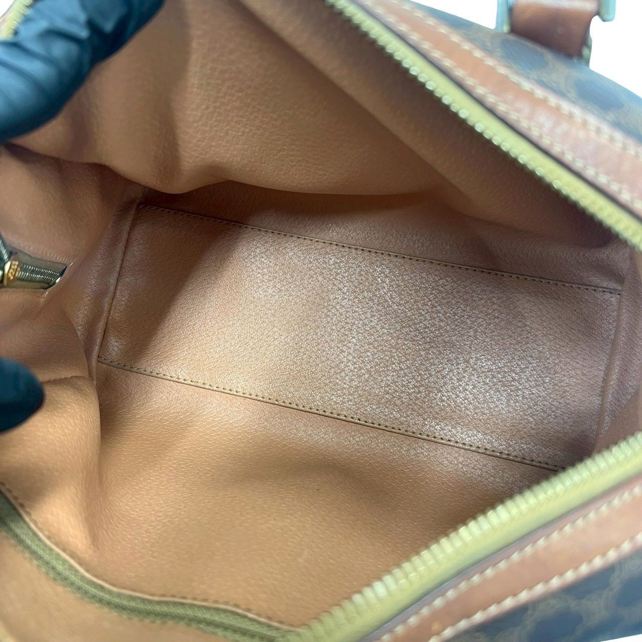 Celine Macadam Blason Triomphe Pattern Logo Leather Mini Boston Bag Brown — view 9