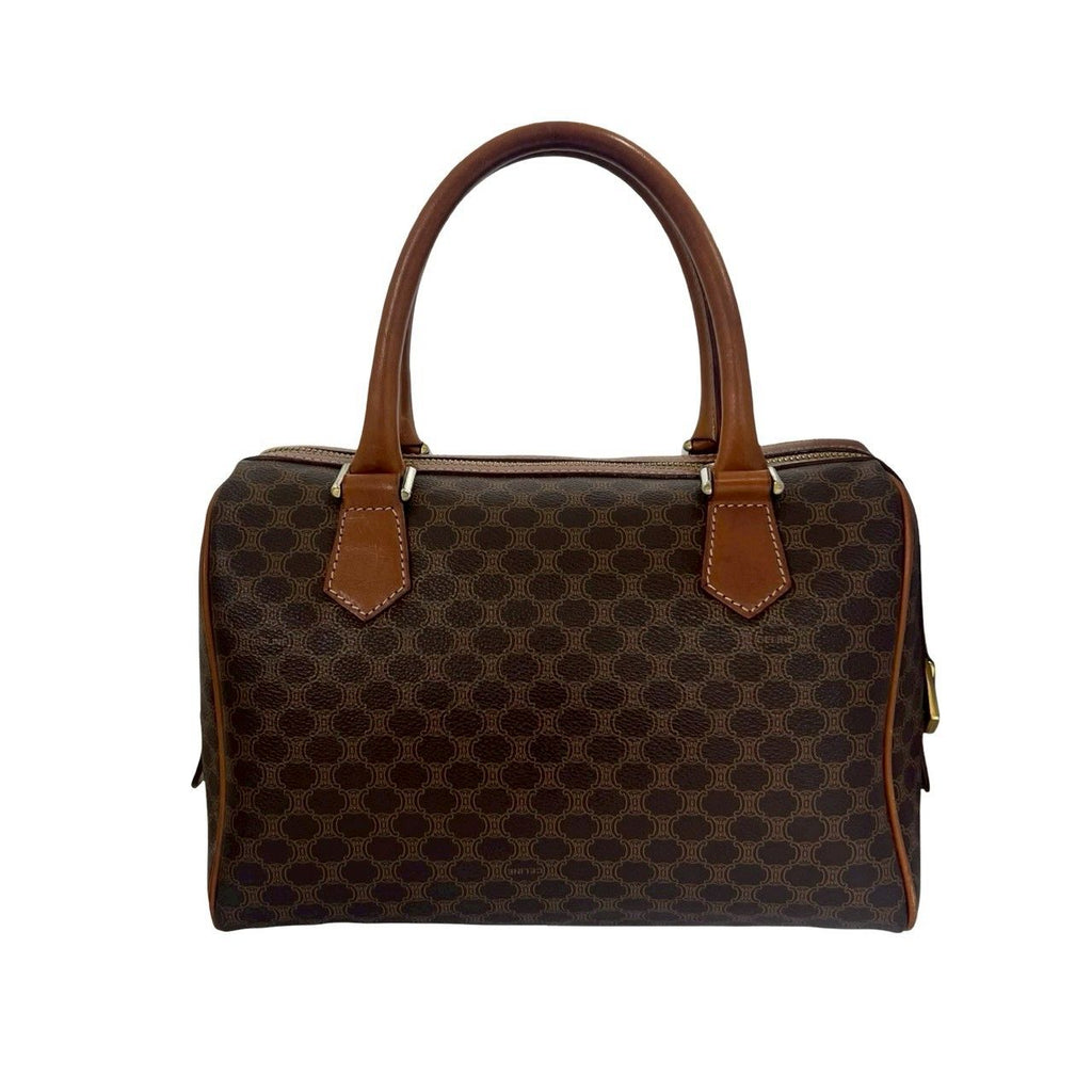 Celine Macadam Blason Triomphe Pattern Logo Leather Mini Boston Bag Brown — view 3
