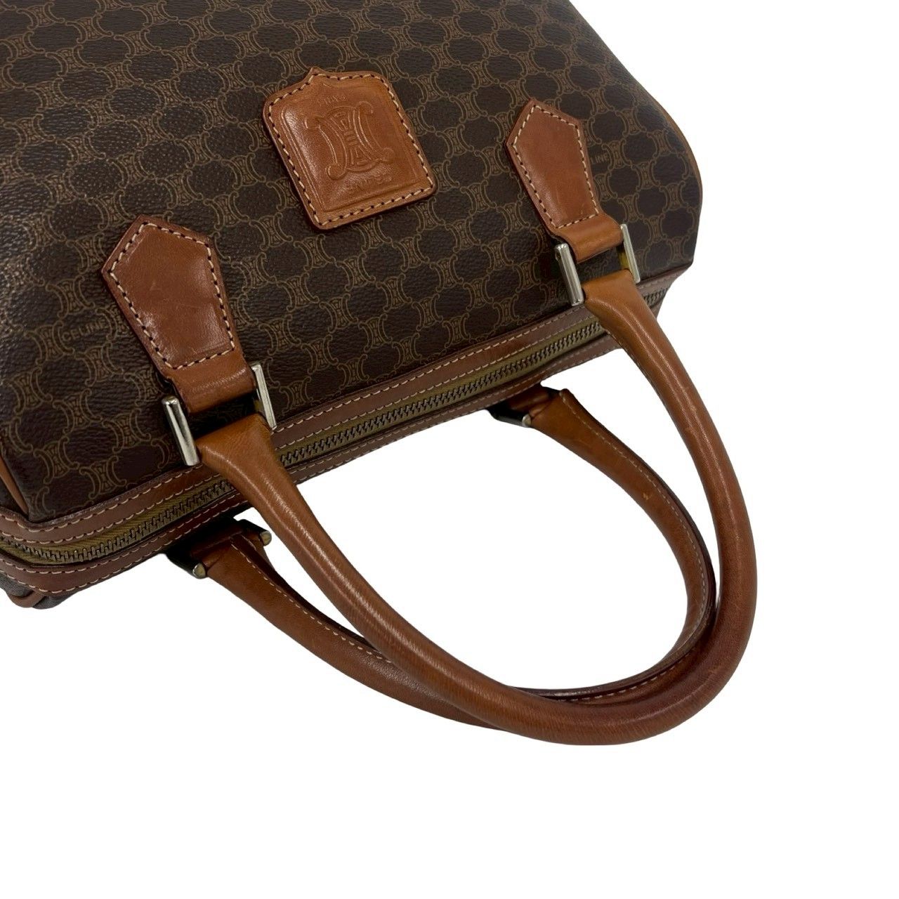 Celine Macadam Blason Triomphe Pattern Logo Leather Mini Boston Bag Brown — view 4