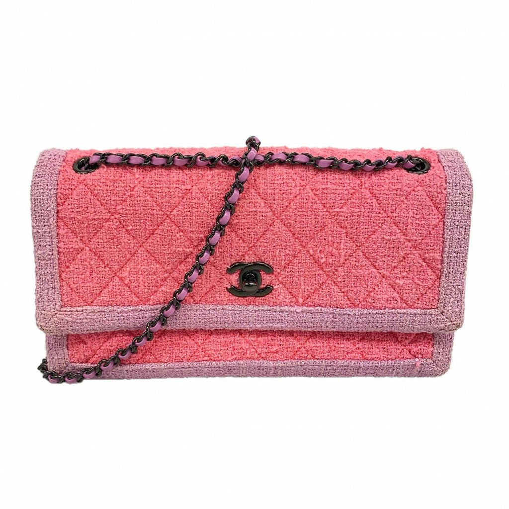 Chanel Shoulder Bag Quilted Tweed Pink Purple