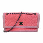Chanel Shoulder Bag Quilted Tweed Pink Purple