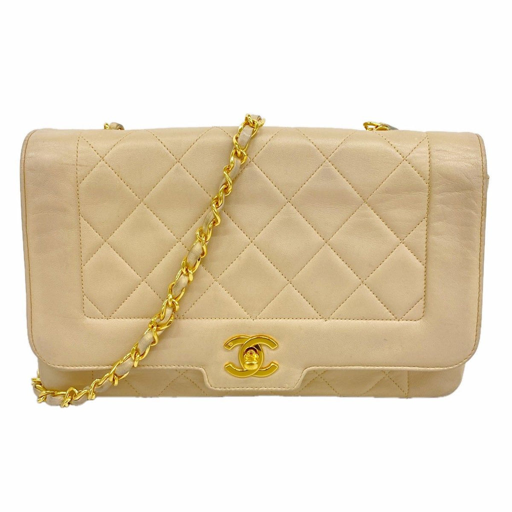 Chanel Shoulder Bag Quilted Lambskin Beige Gold