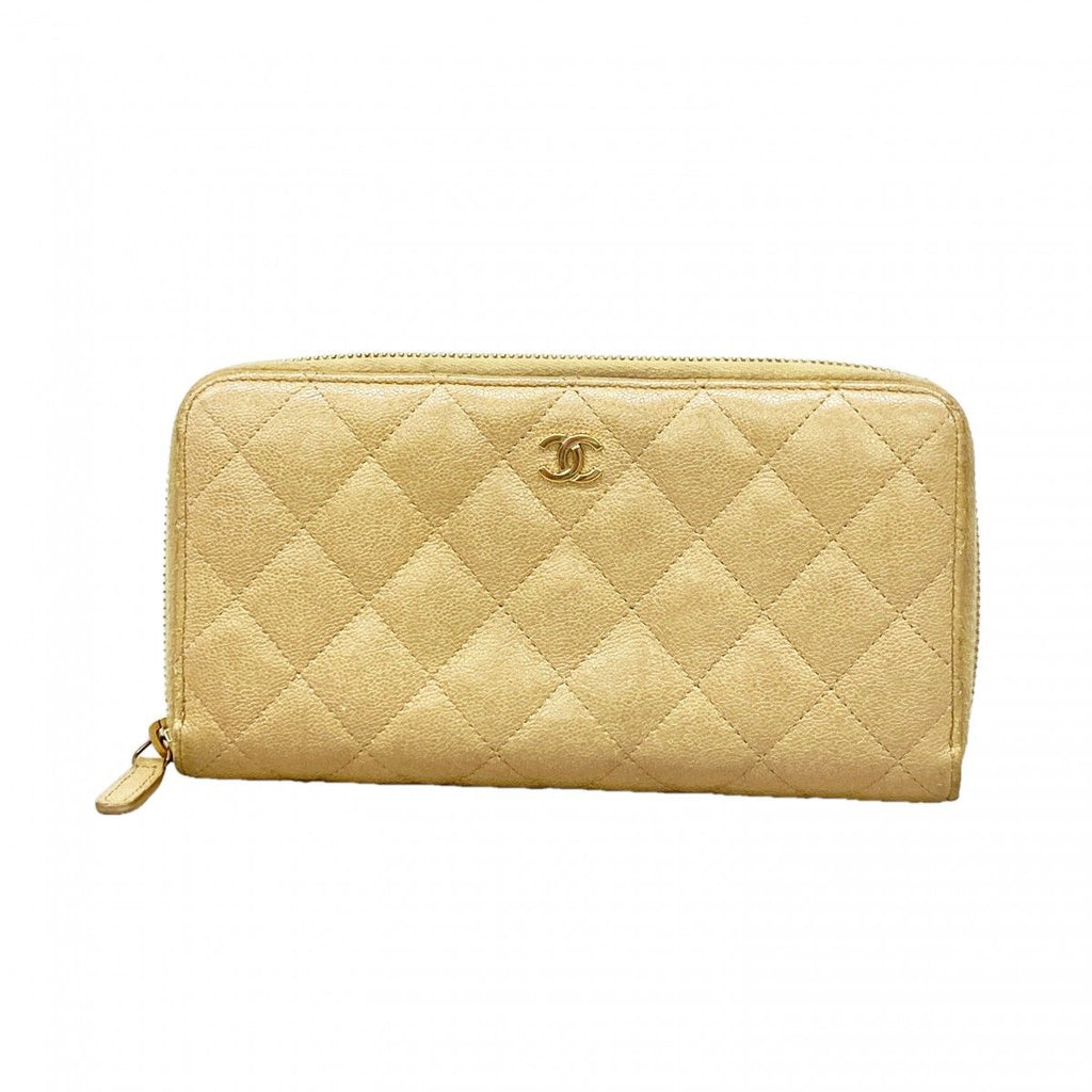 Chanel Wallet Quilted Caviar Leather Beige Gold