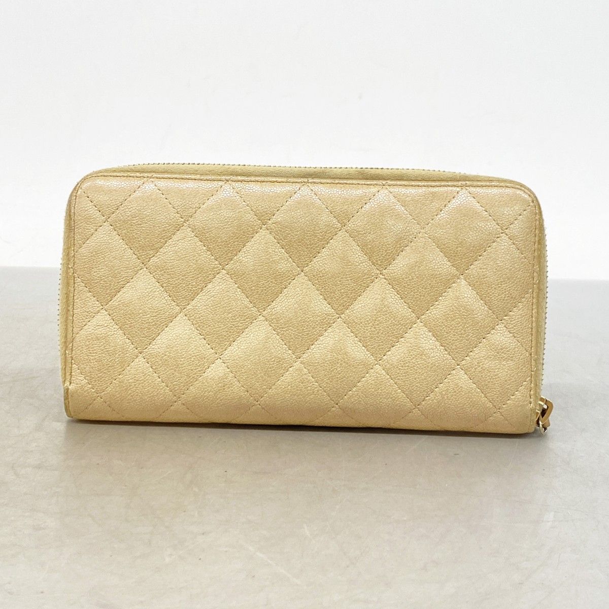 Chanel Wallet Quilted Caviar Leather Beige Gold — view 8