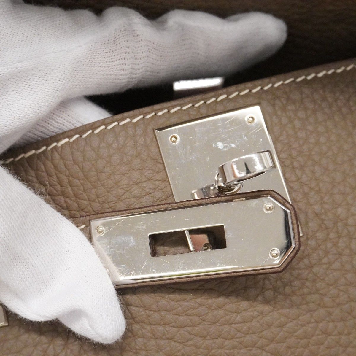 Hermes Shoulder Bag Gipsiere 28 Taurillon Clemence Etoupe Silver — view 9
