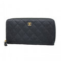 Chanel Wallet Quilted Caviar Leather Black Champagne Gold