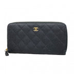 Chanel Wallet Quilted Caviar Leather Black Champagne Gold