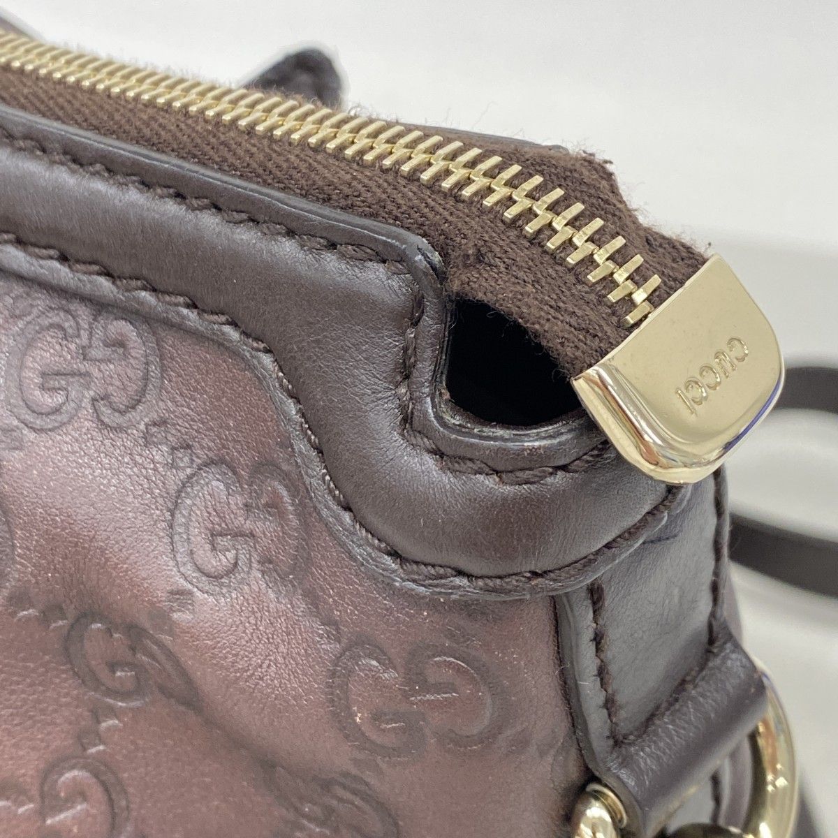 Gucci Tote Guccissima Ski Leather Dark Brown Champagne Gold 2-Way — view 7