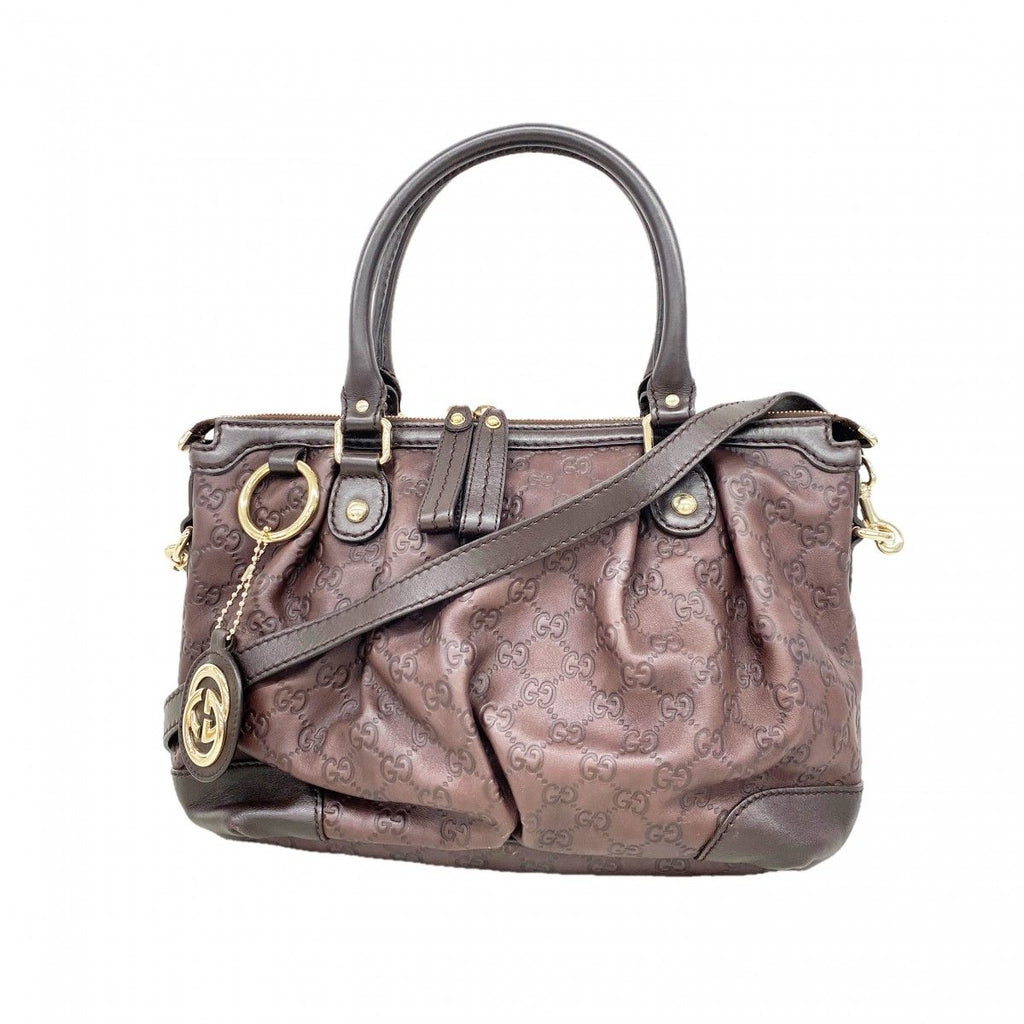 Gucci Tote Guccissima Ski Leather Dark Brown Champagne Gold 2-Way