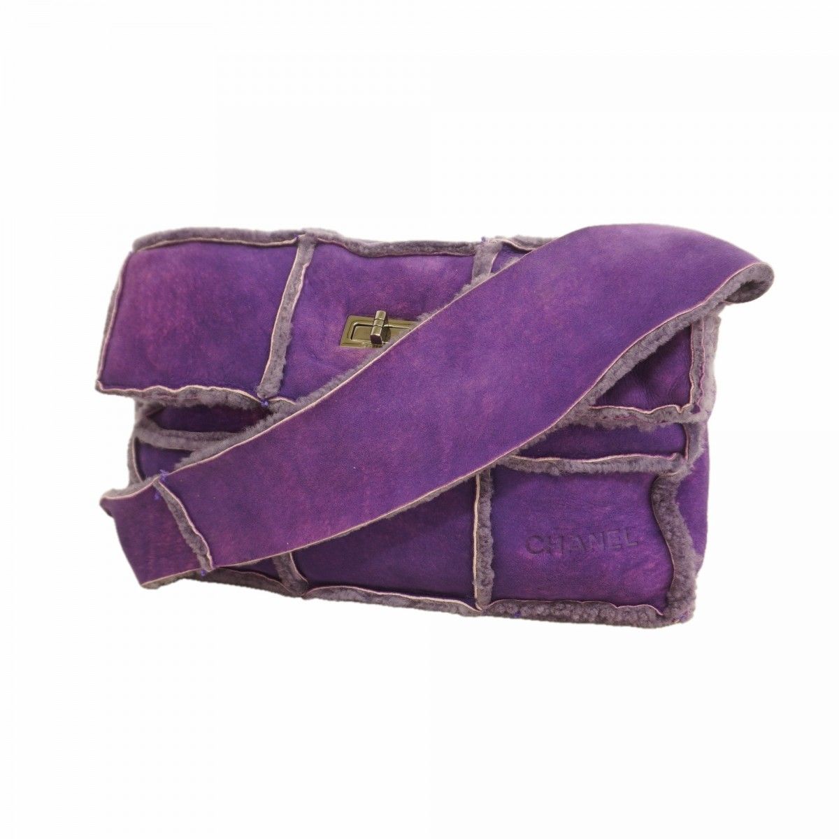 Chanel Shoulder Bag 2.55 Shearling Purple Silver