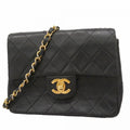 Chanel Shoulder Bag Mini Quilted Lambskin Black Gold