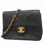 Chanel Shoulder Bag Mini Quilted Lambskin Black Gold