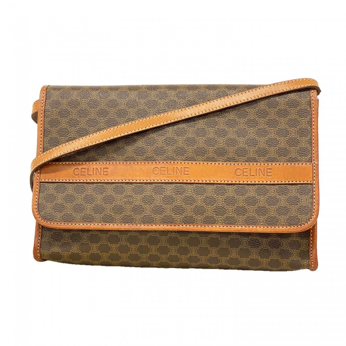 Celine Shoulder Bag Macadam Brown Gold