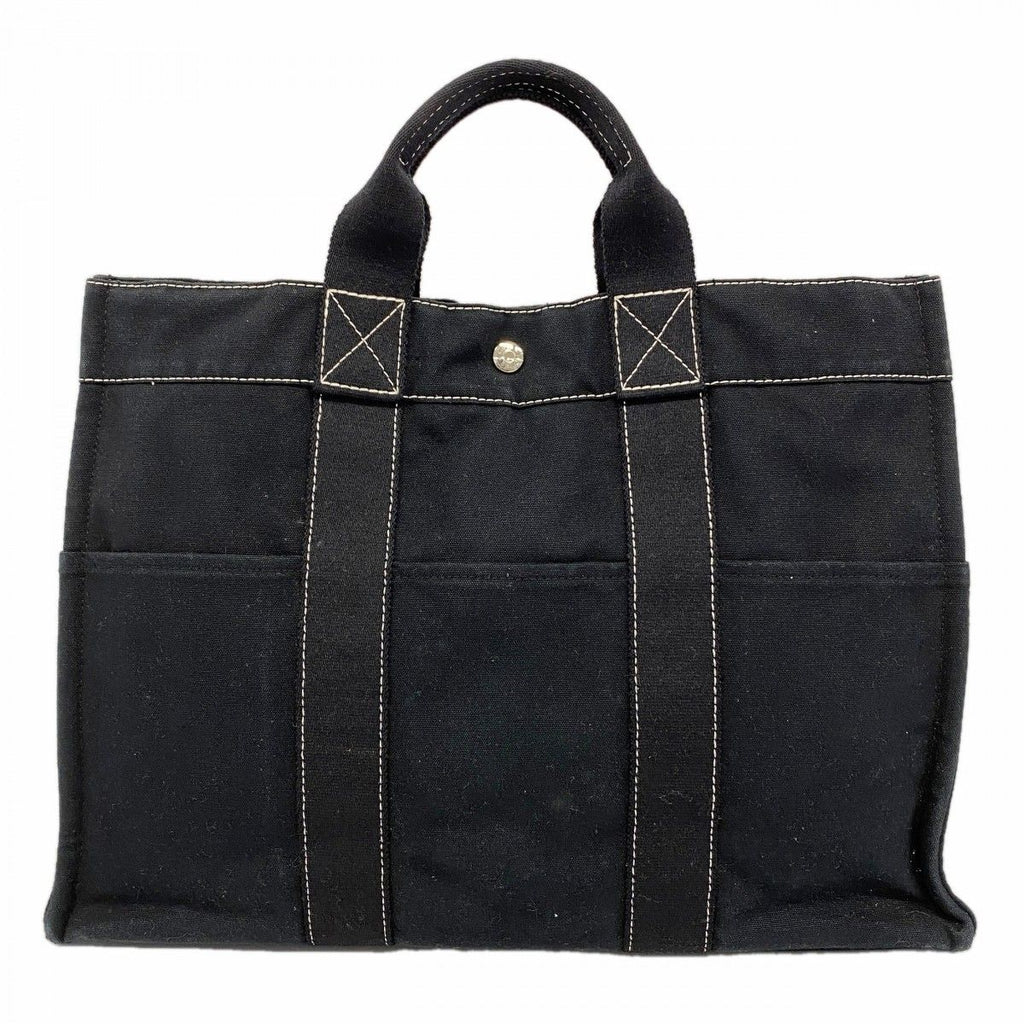 Hermes Tote Deauville MM Canvas Black Silver