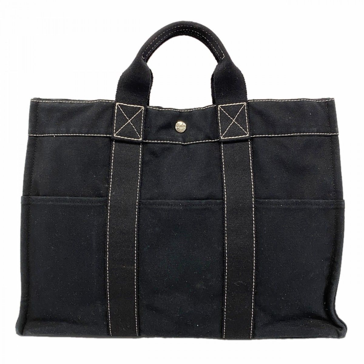 Hermes Tote Deauville MM Canvas Black Silver